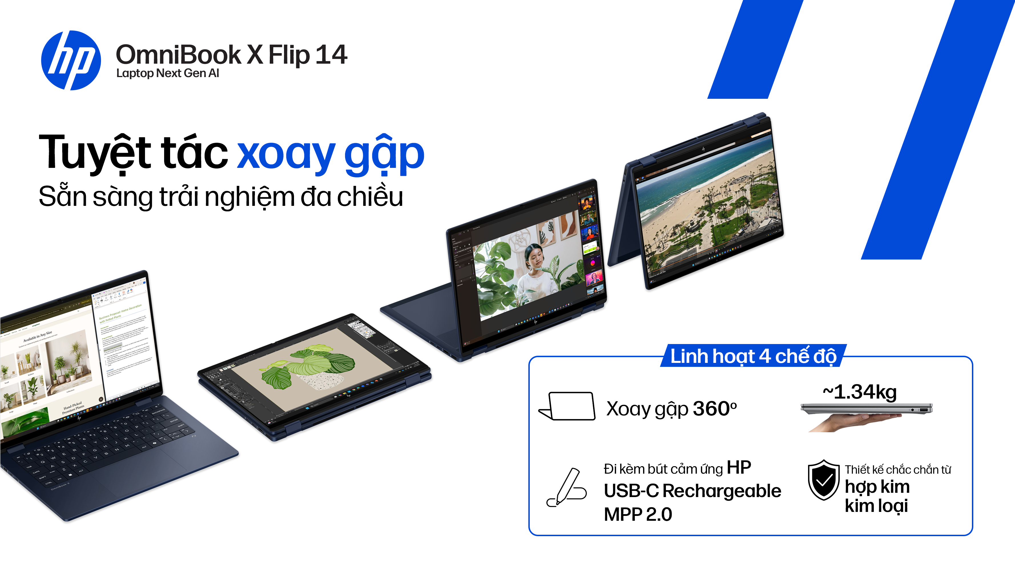 Laptop HP OmniBook X Flip 14 fk0092AU - BZ7P5PA (R5 AI 340, 16GB, 512GB, WUXGA, Cảm ứng, OfficeH24, Win11)