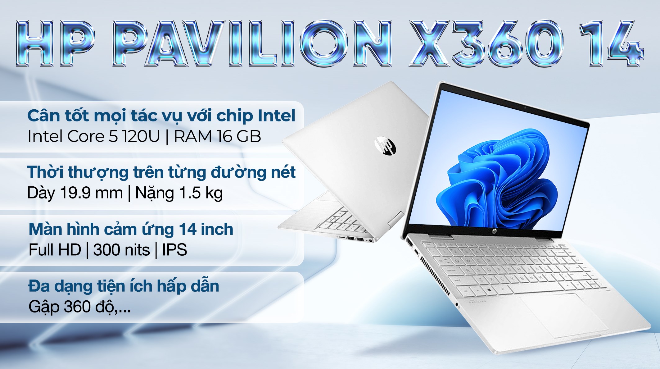 Laptop HP Pavilion X360 14 ek2017TU - 9Z2V5PA (Core 5 120U, 16GB, 512GB, Full HD, Cảm ứng, Win11)