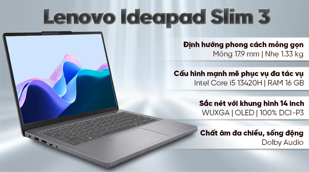 Laptop Lenovo Ideapad Slim 3 14IRH10 - 83K0000BVN (i5 13420H, 16GB, 512GB, WUXGA OLED, Win11)
