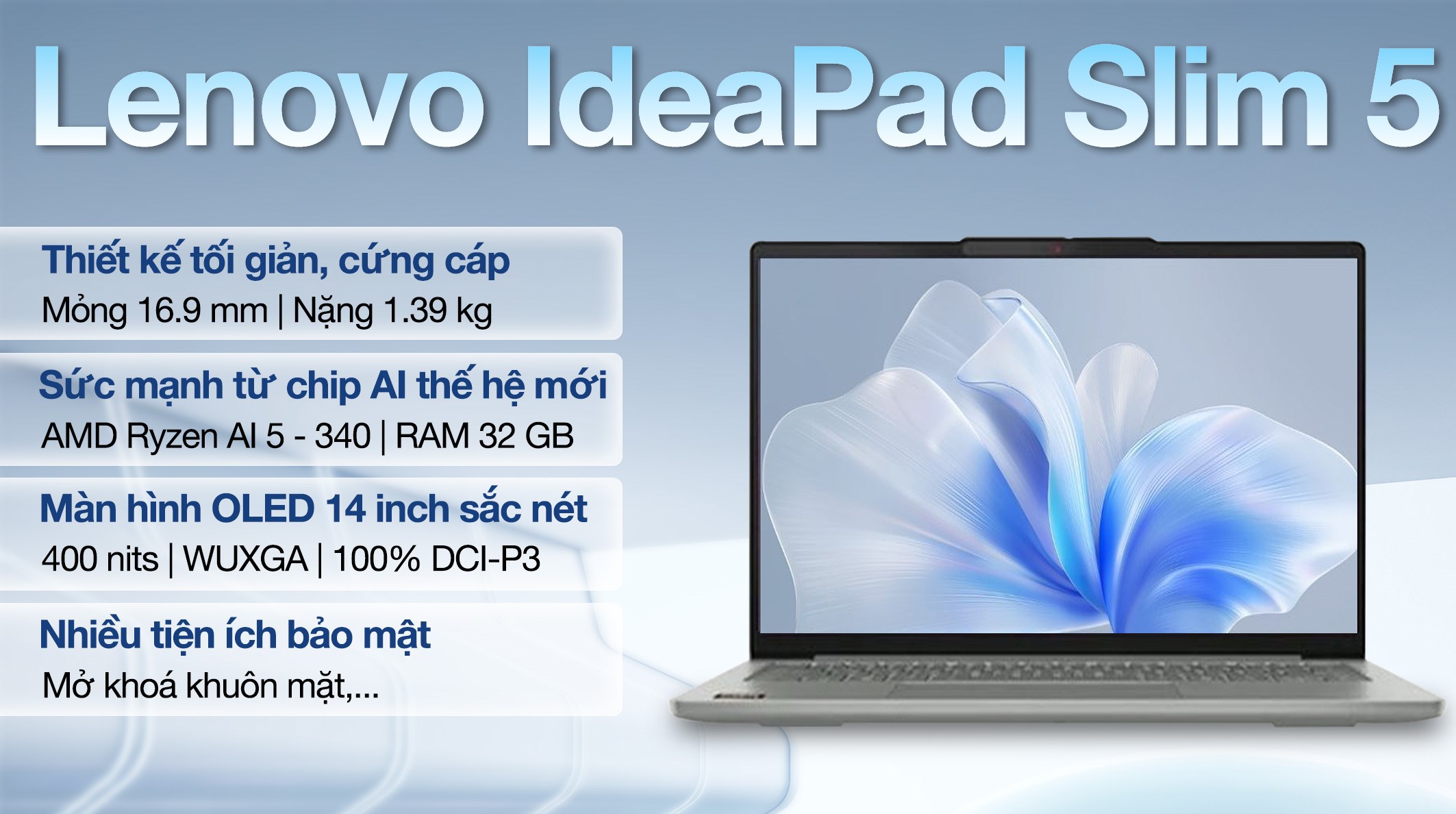 Laptop Lenovo IdeaPad Slim 5 OLED 14AKP10 - 83HX0065VN (R5 AI 340, 32GB, 512GB, WUXGA OLED, Win11)