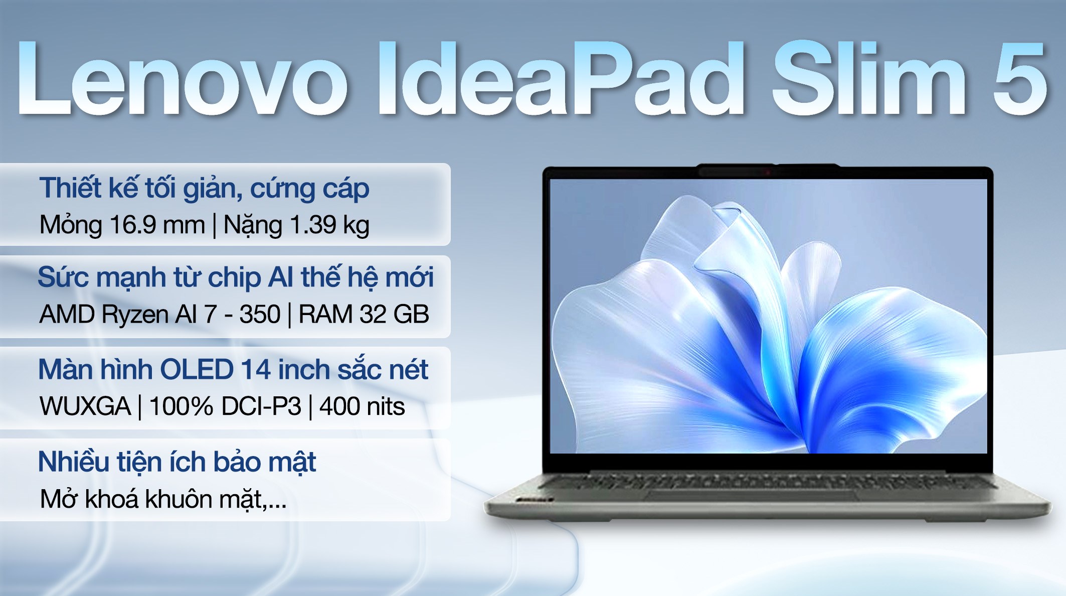 Laptop Lenovo IdeaPad Slim 5 OLED 14AKP10 - 83HX0066VN (R7 AI 350, 32GB, 512GB, WUXGA OLED, Win11)