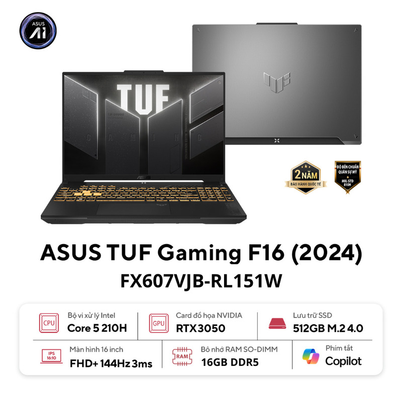 ASUS TUF Gaming F16 FX607VJB-RL151W | Core 5-210H 16GB 512GB RTX 3050 16'' WUXGA 144Hz (New)