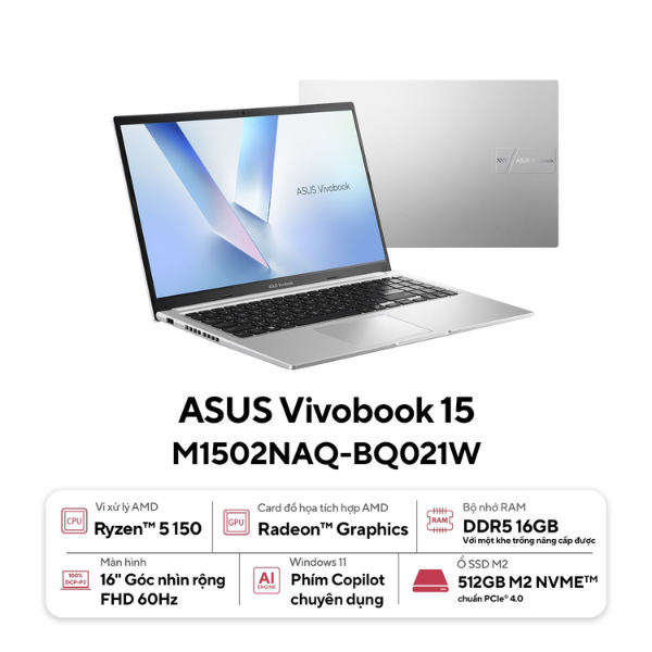 Asus Vivobook M1502NAQ-BQ021W | Ryzen 5-150 16GB 512GB 15.6'' FHD Win 11 (New)