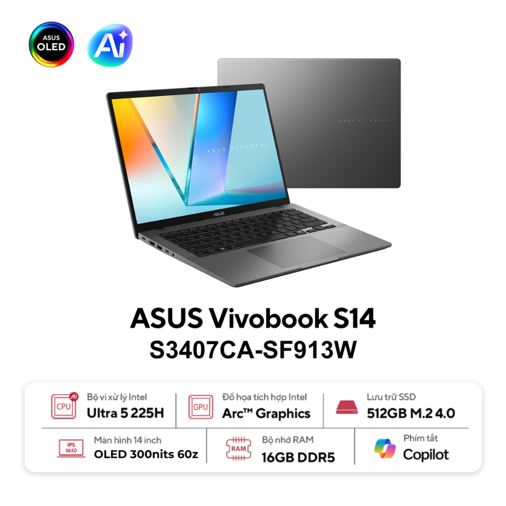Asus Vivobook S14 S3407CA-SF913W | Ultra 5-225H AI 16GB 512GB 14'' WUXGA OLED Windows 11 (New)
