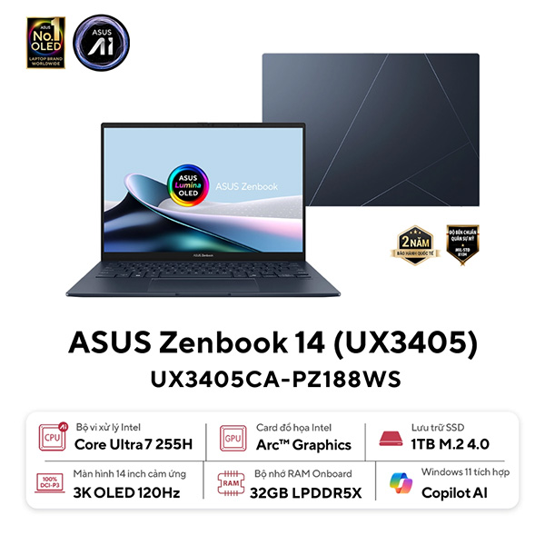 Asus Vivobook S16 S3607CA-SH082WS | Core Ultra 7 255H RAM 16GB SSD 512GB Intel Arc Graphics 16 inch FHD OLED (New)