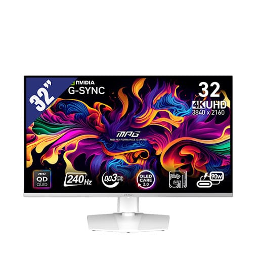 Màn hình LCD MSI 32" MPG 321URXW QD-OLED (3840x2160/ QD-OLED/ 240Hz/ 0.03ms/ G-Sync Compatible) Trắng