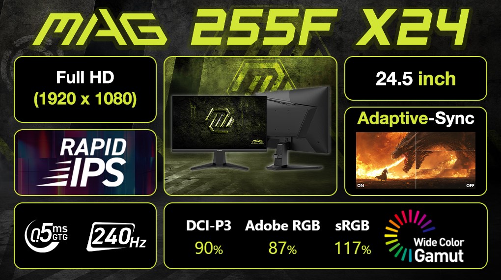 Màn hình Gaming MSI MAG 255F X24 (24.5 inch, Full HD, Rapid IPS, 240Hz, 0.5ms)