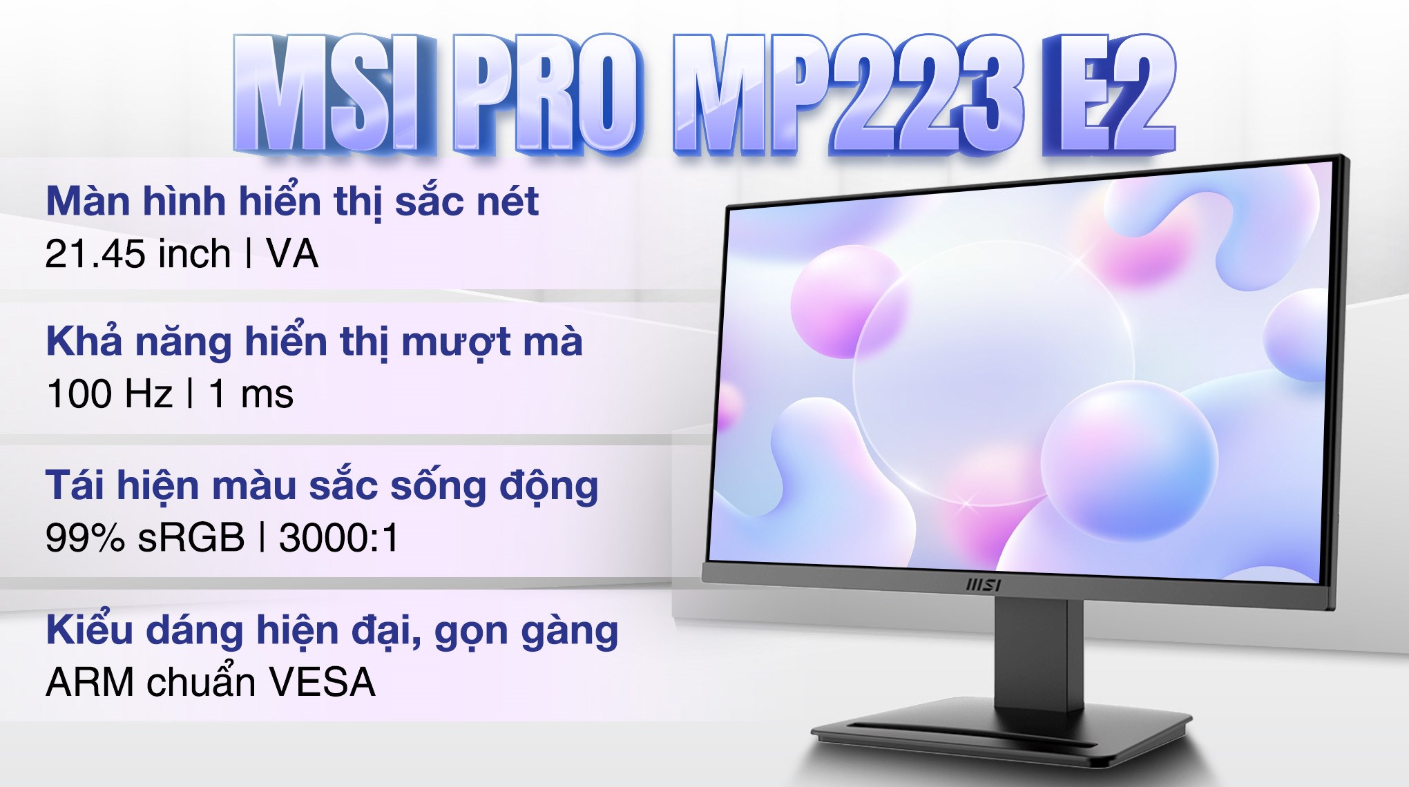 Màn hình MSI PRO MP223 E2 21.45 inch FHD/VA/100Hz/1ms