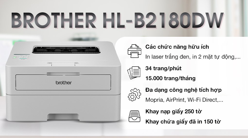 Máy in laser trắng đen đơn năng Brother HL-B2180DW Wifi