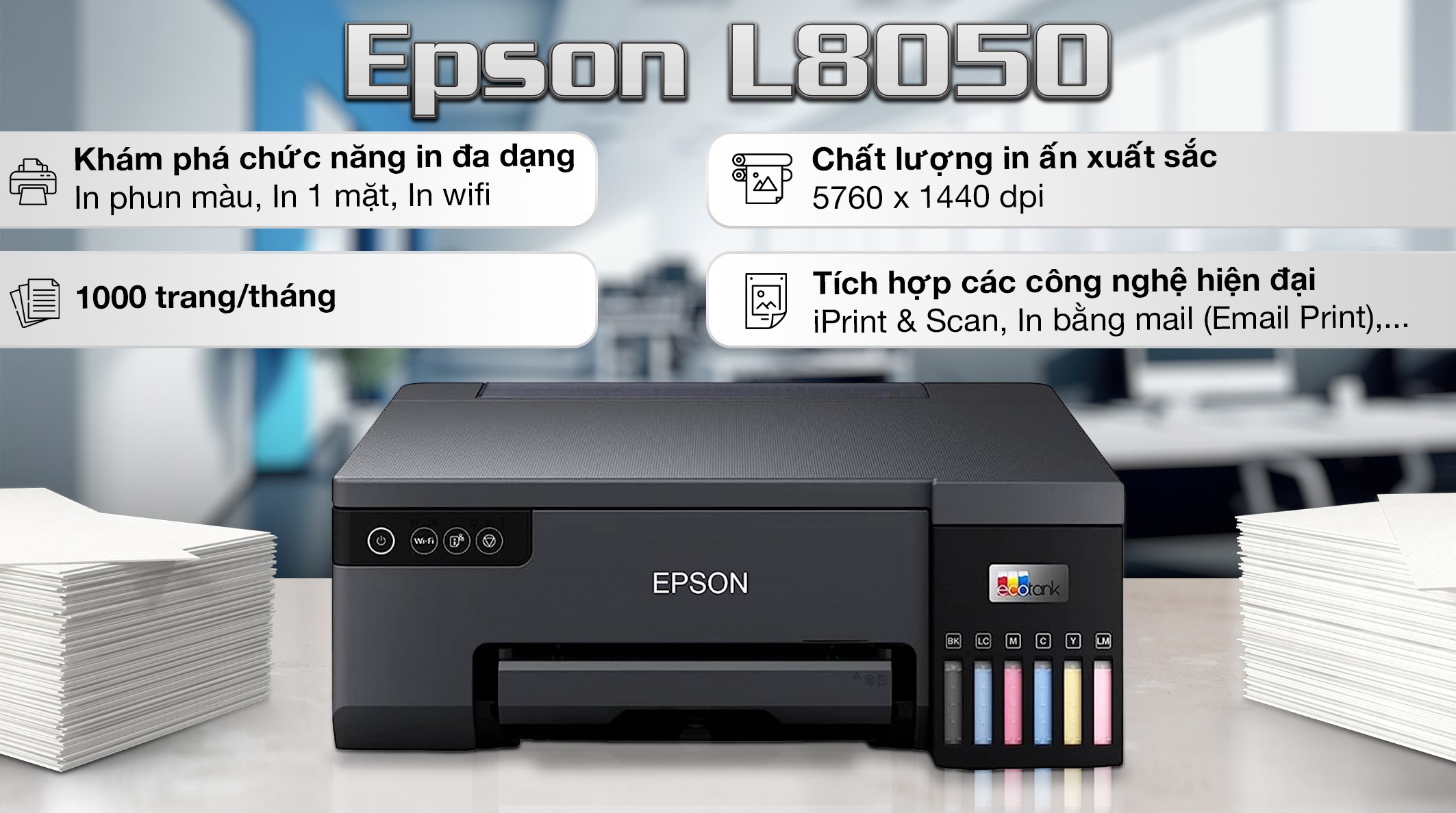 Máy In phun màu đơn năng Epson EcoTank L8050 Wifi (C11CK37501)