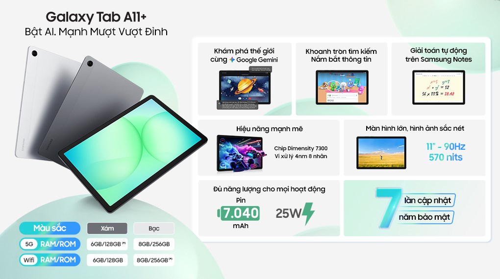 Máy tính bảng Samsung Galaxy Tab A11+ 5G 6GB/128GB