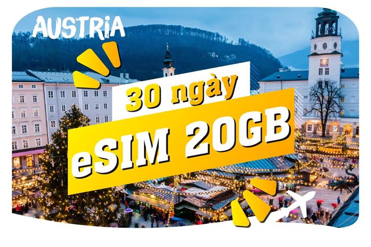 eSIM du lịch Bluecom Austria 20GB/30 Ngày