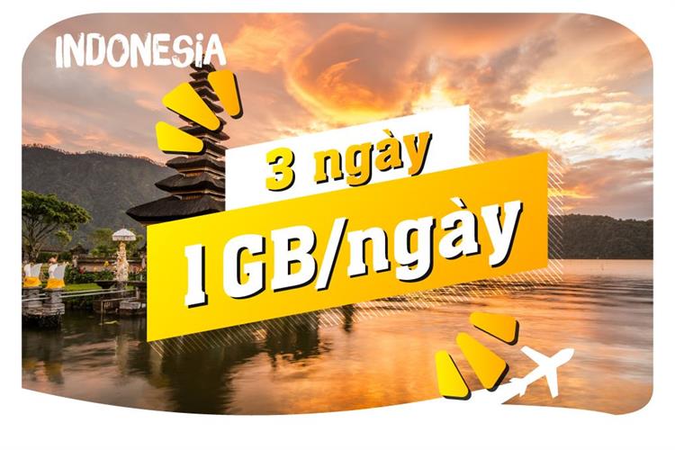 eSIM du lịch Bluecom Indonesia1GB/Ngày 3 Ngày
