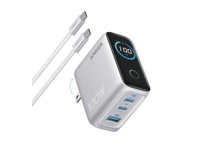 Bộ sạc nhanh 3 cổng USB Type C IQ4 GaN 100W Anker B121B kèm Cáp Type C - Type C