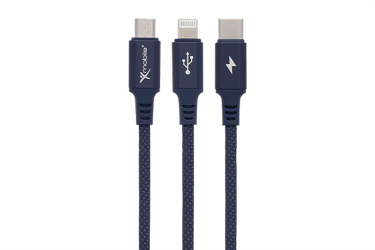 Cáp 3 đầu Lightning Type C Micro 1m Xmobile DR002 Xanh Navy
