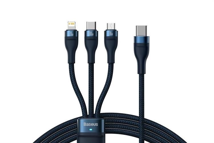 Cáp sạc nhanh 3 đầu Type-C - Type-C Lightning Micro USB 100W 1.5m Baseus Flash Series 2 CB000004