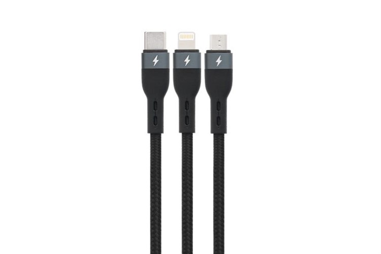 Cáp sạc nhanh và truyền dữ liệu 3 đầu Type-C - Lightning Type-C Micro USB 60W 1.2m Xmobile LTTO-12