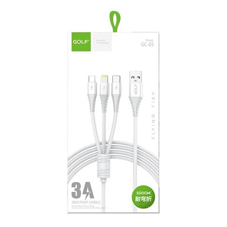 Cáp sạc nhanh và truyền dữ liệu 3 đầu USB A - Type C Lightning Micro USB 18W 1m Golf GC-65
