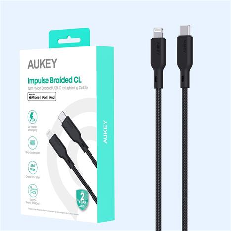 Cáp sạc nhanh và truyền dữ liệu Type-C - Lightning 27W 1.2m Aukey CB-CL5 - Đen