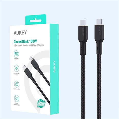 Cáp sạc nhanh và truyền dữ liệu Type-C - Type-C 100W 1.8m Aukey CB-KCC102 - Đen