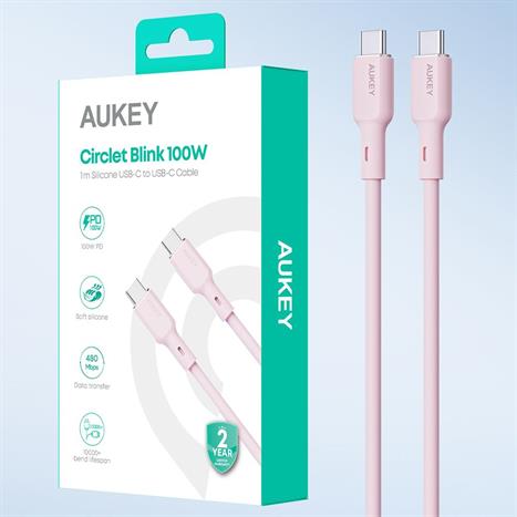 Cáp sạc nhanh và truyền dữ liệu Type-C - Type-C 100W 1m Aukey CB-SCC101 - Hồng