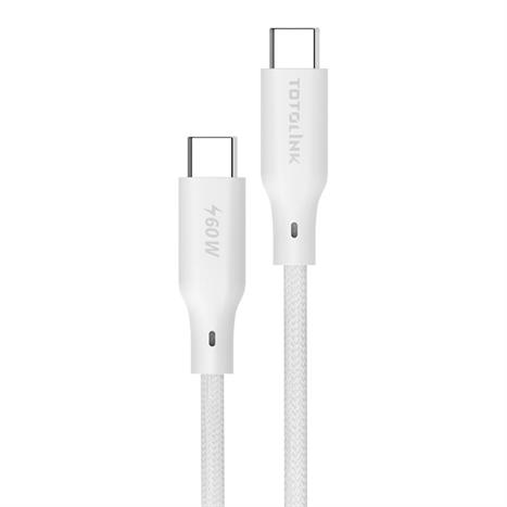 Cáp sạc nhanh và truyền dữ liệu Type-C - Type-C 60W 1m Totolink T601CC-WT