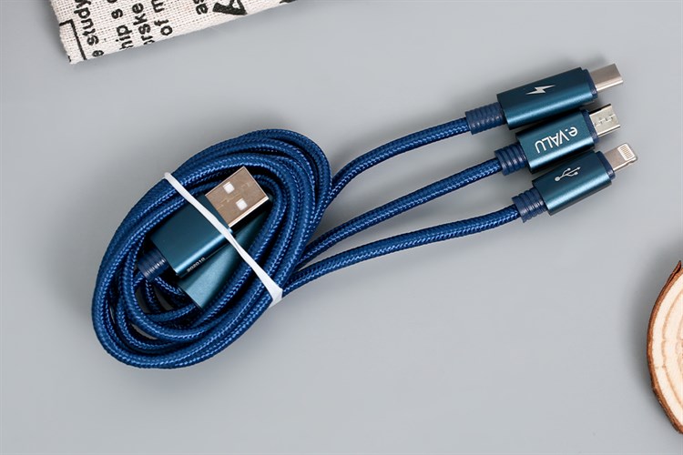 Cáp sạc và truyền dữ liệu 3 đầu USB-A - Type-C Lightning Micro USB 15W 1m eValu Spanker B 2