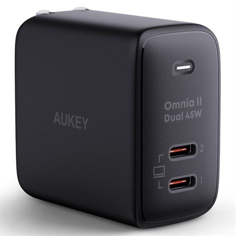 Sạc nhanh 2 cổng Type-C PD 45W Aukey PA-B4T Omnia - Đen