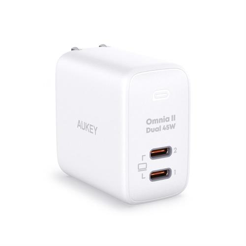 Sạc nhanh 2 cổng Type-C PD 45W Aukey PA-B4T Omnia - Trắng
