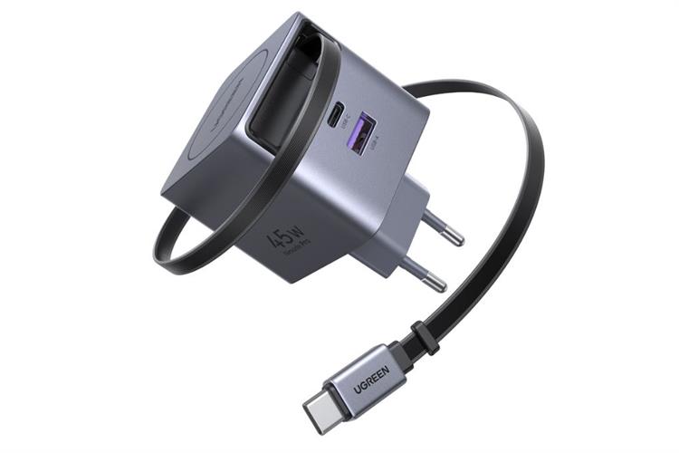Sạc nhanh 3 cổng USB Type-C PD 45W Ugreen Nexode Pro X614 kèm cáp dây rút Type C