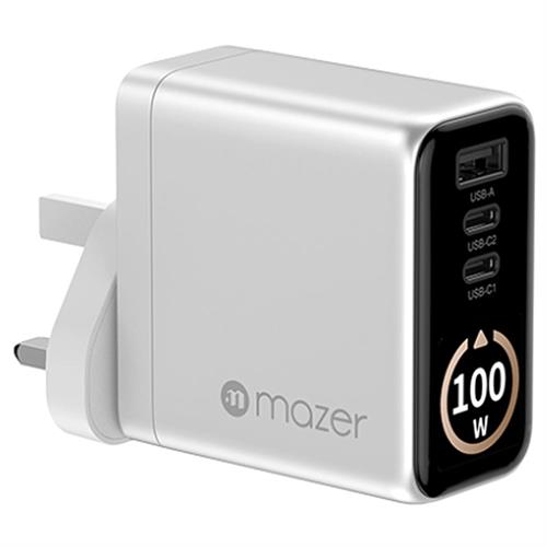 Sạc nhanh 3 cổng USB Type-C PD GaN 100W Mazer M-Ai-G100W-V7-SV