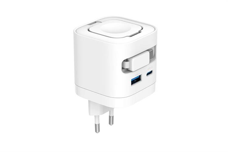 Sạc nhanh 4 cổng USB Type C PD GaN 65W Xmobile CS-65W-AW kèm cáp dây rút Type C và sạc Apple Watch