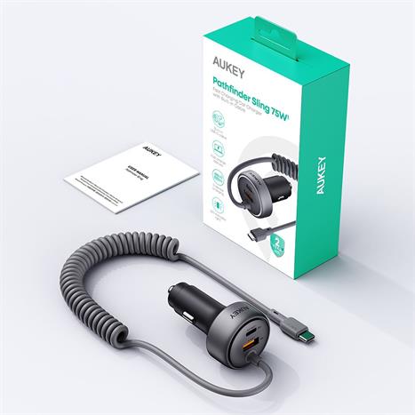 Sạc xe hơi nhanh 3 cổng USB Type-C 75W Aukey CC-P2 1A2C