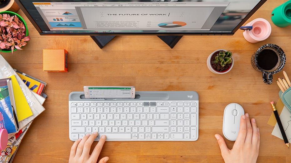 Bàn phím không dây Logitech K580 Slim (Bluetooth/Wireless/Trắng) – Thiết kế mỏng nhẹ, đa thiết bị