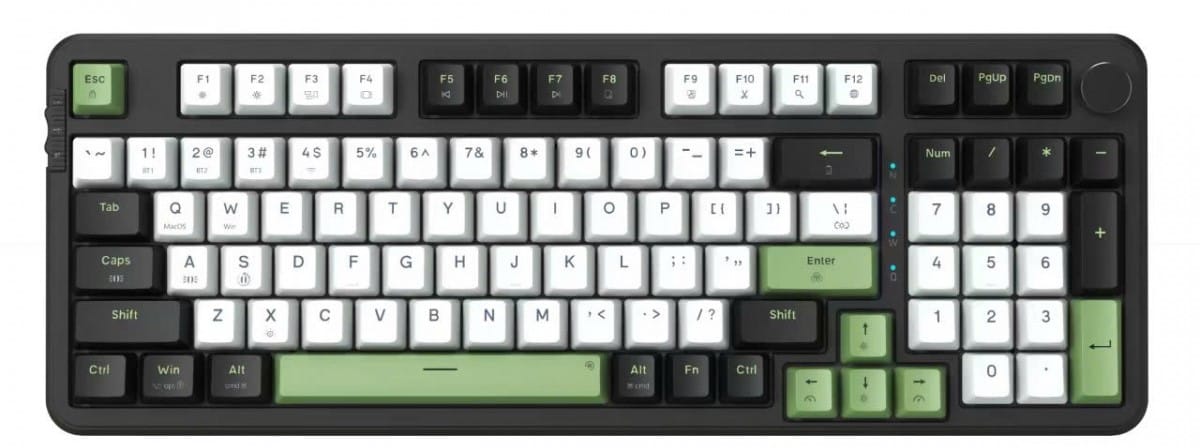 Bàn phím cơ không dây E-Dra EK398W – Black White Green – Linear switch – Pin trâu, LED RGB