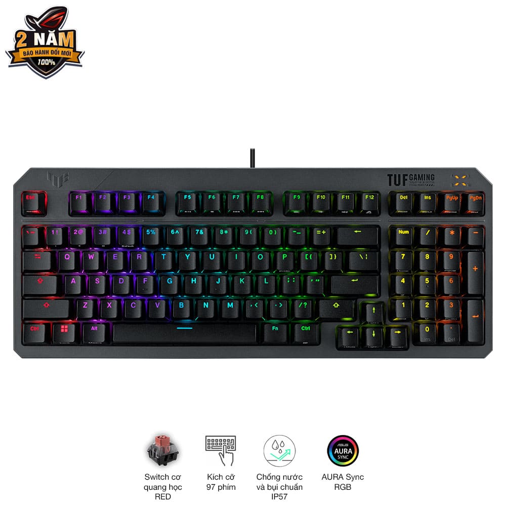 Bàn phím cơ Asus TUF Gaming K3 Gen II Red Switch – LED RGB mạnh mẽ