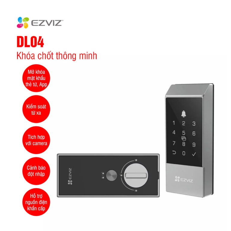 Khóa Chốt Thông Minh EZVIZ DL04 – Mở Khóa Từ Xa, Bảo Mật Qua Mã Số và Thẻ Từ