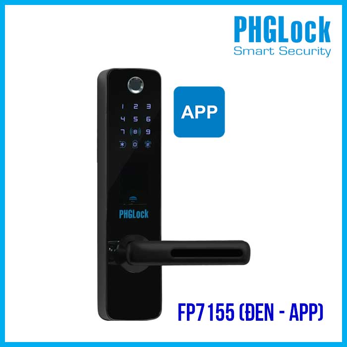 Khóa cửa vân tay cho văn phòng PHGLOCK FP7155 Đen-App - Khóa PHGLOCK FP7155 màu đen app