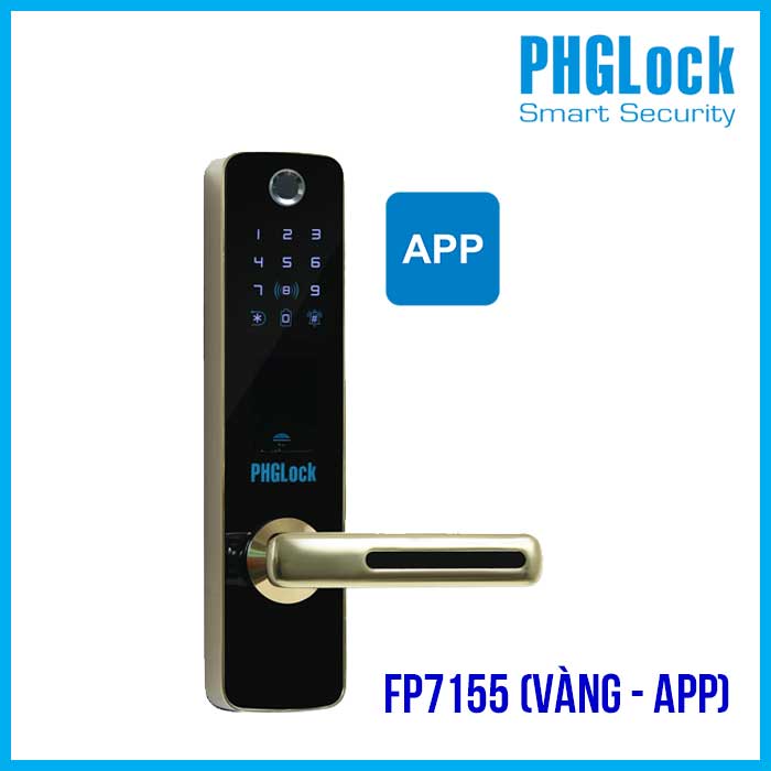 Khóa cửa vân tay cho văn phòng PHGLOCK FP7155 Vàng-App - Khóa PHGLOCK FP7155 màu vàng app