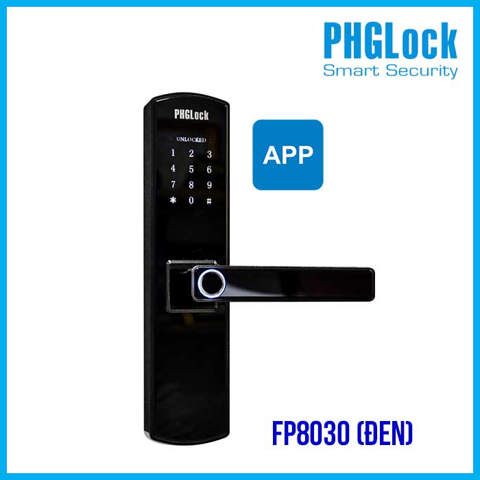 Khóa cửa cho văn phòng căn hộ PHGLOCK FP8030 Đen-App - Khóa PHGLOCK FP8030 đen app