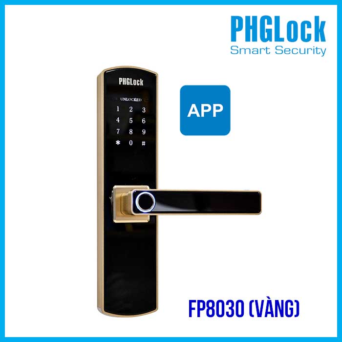 Khóa cửa cho văn phòng căn hộ PHGLOCK FP8030 Vàng-App - Khóa PHGLOCK FP8030 vàng app