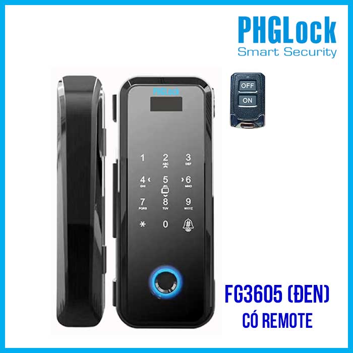 Khóa cửa vân tay cho cửa kính PHGLOCK FG3605 (Đen) có remote - Khóa PHGLOCK FG3605 cửa kính văn phòng