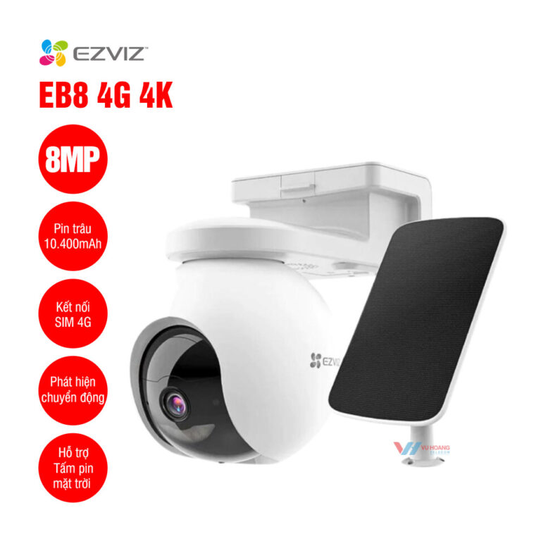 Camera pin sạc EZVIZ EB8 4G 4K Outdoor - Camera IP EZVIZ 8MP 4G Solar PTZ