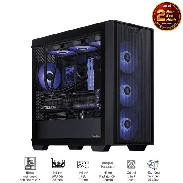 Vỏ máy tính ASUS A21 BLACK - Micro ATX kính cường lực đen