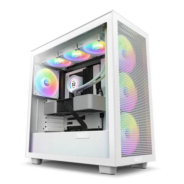 Vỏ máy tính NZXT H7 Flow White RGB - Mid Tower 4 quạt RGB trắng
