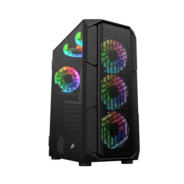 Vỏ máy tính 1st Player XF Black - Mid Tower kính cường lực 4 quạt đen