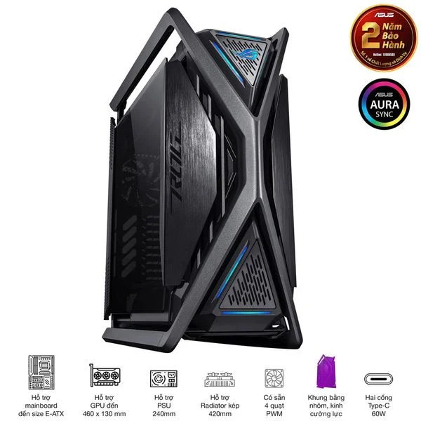 Vỏ máy tính ASUS ROG Hyperion GR701 Black - Mid Tower gaming kính cường lực đen