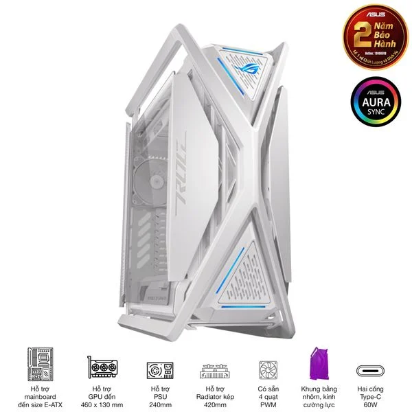 Vỏ máy tính ASUS ROG Hyperion GR701 White - Mid Tower gaming kính cường lực trắng