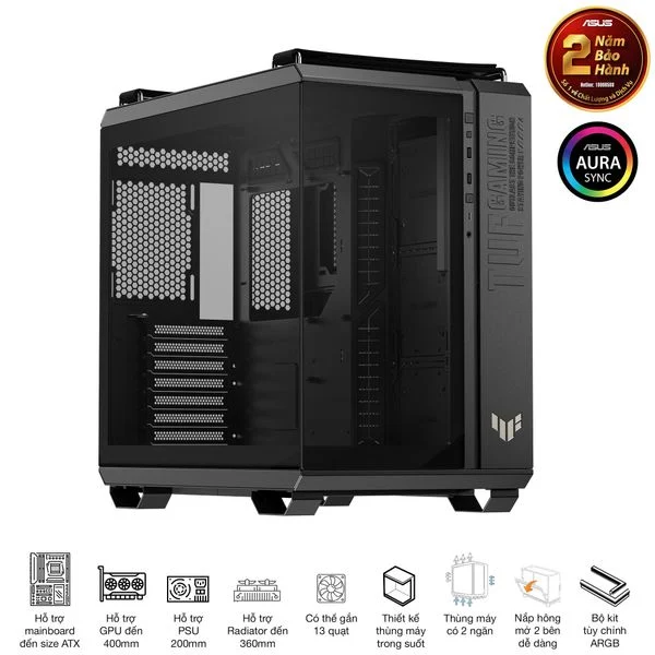 Vỏ Máy Tính ASUS TUF Gaming GT502 Black | Case Gaming Hai Buồng, Tản Nhiệt Tối Ưu
