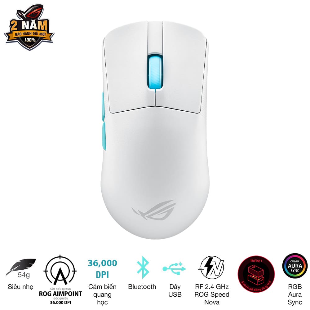 Chuột Gaming Asus ROG Harpe Ace Aim Lab Edition White 36.000 DPI – Siêu nhẹ 54g | VietITPro.vn